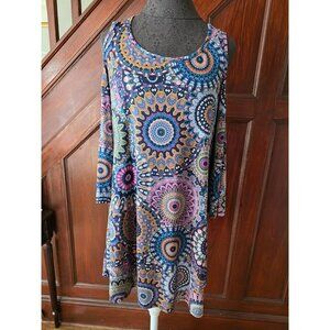 Island Girl Mandala Pattern Dress Size Small Cold Shoulder